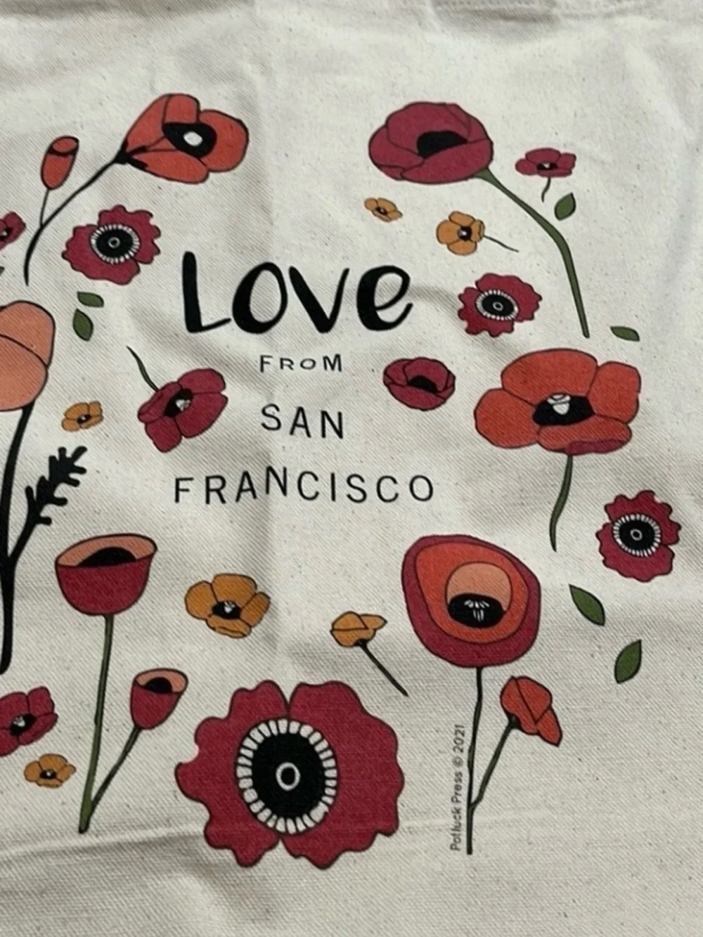 NWT Potluck Press Love From San Francisco Floral Bookcore Canvas Tote Bag